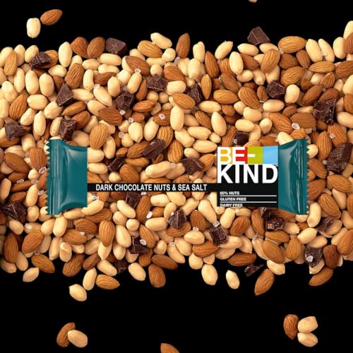 بي كايند، شوكولاتة داكنة ومكسرات وملح البحر، عبوة من 12 قطع، 40 غرام، خالية من الغلوتين، غنية بالألياف، مصدر للبروتين، خالية من المواد الحافظة والألوان والنكهات الاصطناعية