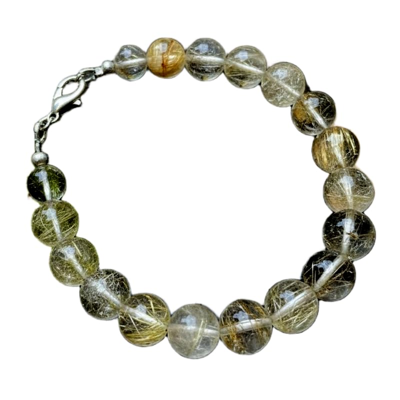 Bracelet rutile doré naturel 9mm bijou fait main en pierre précieuse jaune facettée