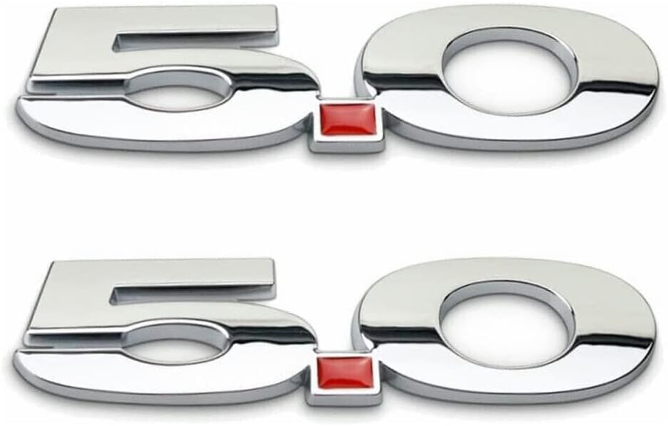 Pair Set 5.0 Liter Door Fender Emblem Badge Right Left Side Rear Trunk Plate Replacement for 2011-2014 Mustang GT (Silver Red)