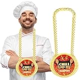 Large Chili Cook Off Prizes Trophies Awards, 6 Inch Gold Chili Cook Off Champion Medal, Chili Trophy Jumbo Chain Medal Necklace Chili Cook Off Decorations Supplies Chili Cooking Contest Winner Gift