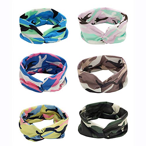 Joan Nunu 6Packs Boho Headbands for Women Vintage Rainbown Print Headwrap Hair Band Sports Elastic Head Wrap Twisted Cute Hair Accessories