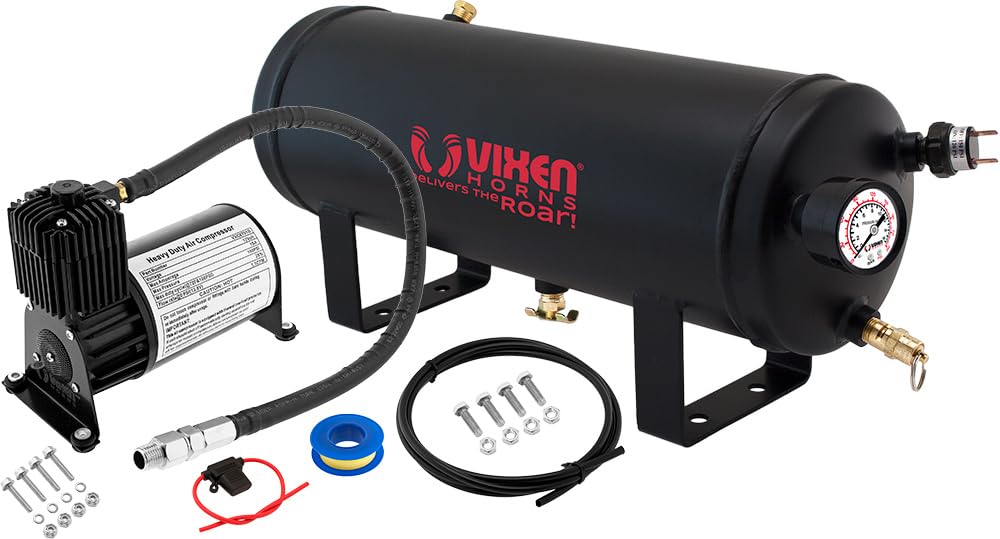 Vixen Horns 1.5 Gallon (6 Liter) Train/Air Horn Tank with 150 PSI Compressor Onboard System/Kit 12V VXO8715B