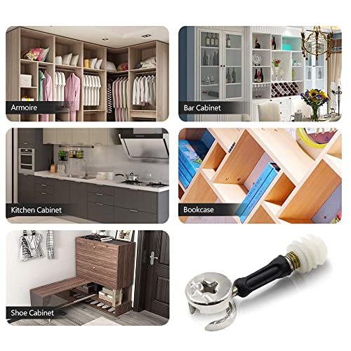 Image of Rely⇒VP INDUSTRIES (Combo-10 Pcs) 3-in-1 Furniture Connecting Kit M6x40 mm Dowel with Cam Lock Connectors Pre-Inserted Nut Screw Eccentric Wheel for mounting, Cabinets Drawer Wardrobe and Wood Boards
