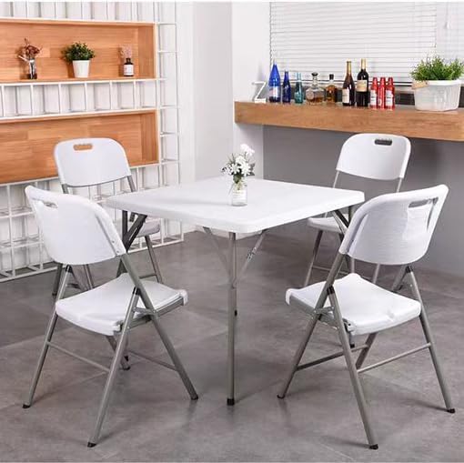 Lakhow 34 Square Folding Table, Fold-in-Half Utility Dining Portable Table Heavy Duty HDPE Plastic Foldable with Carrying Handle Indoor Outdoor for Picnic, Party