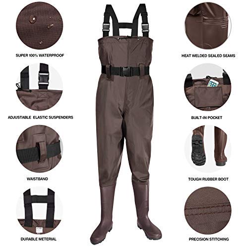 KOMEX Chest Waders Upgrade Fishing Boots Waders Hunting Bootfoot with Wading Belt Waterproof Boots Breathable Nylon and PVC Wading Boots for Men and Women