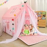 YOIKO Kids Tents Indoor Playhouses Girls 9.9Ft Star String Lights Pink Tent for Girls Upgraded Large Kids Indoor Tents and Playhouses Longer Curtain with Colorful Accessories Decoration 50.4' x 47.3'