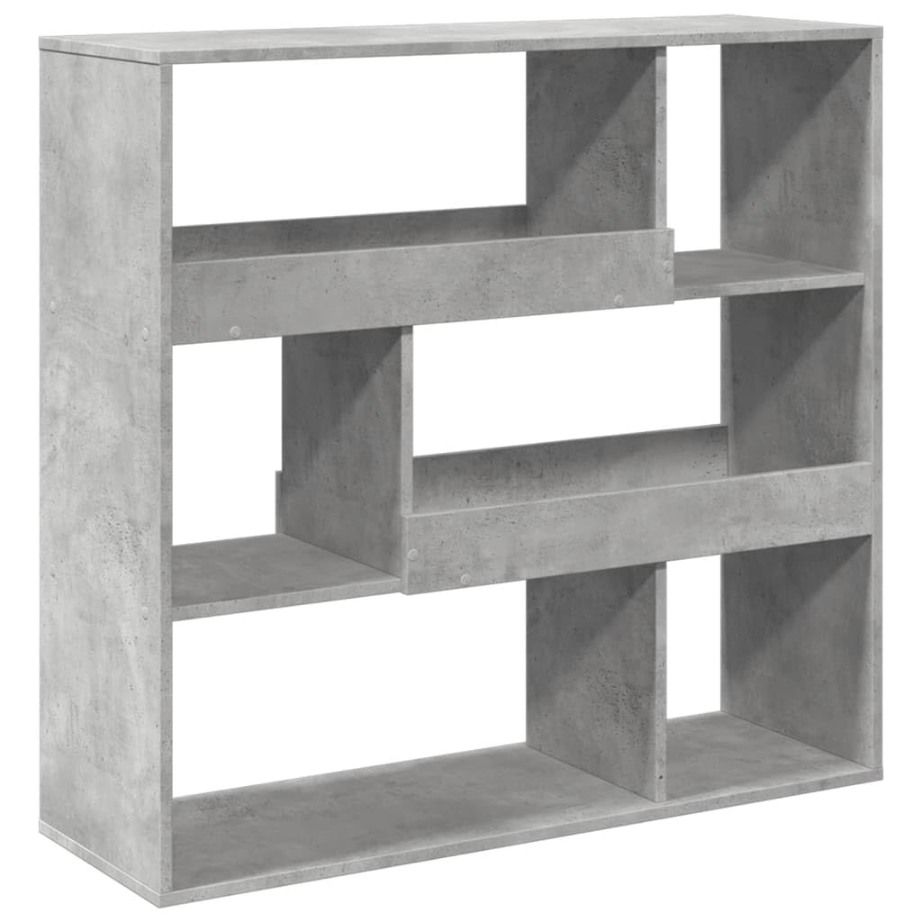 Bücherregal 6 Fächer Betongrau 100x33x94,5 cm | Holzwerkstoff, Raumteiler, pflegeleicht, feuchtes Tuch, inklusive Wandhalterung