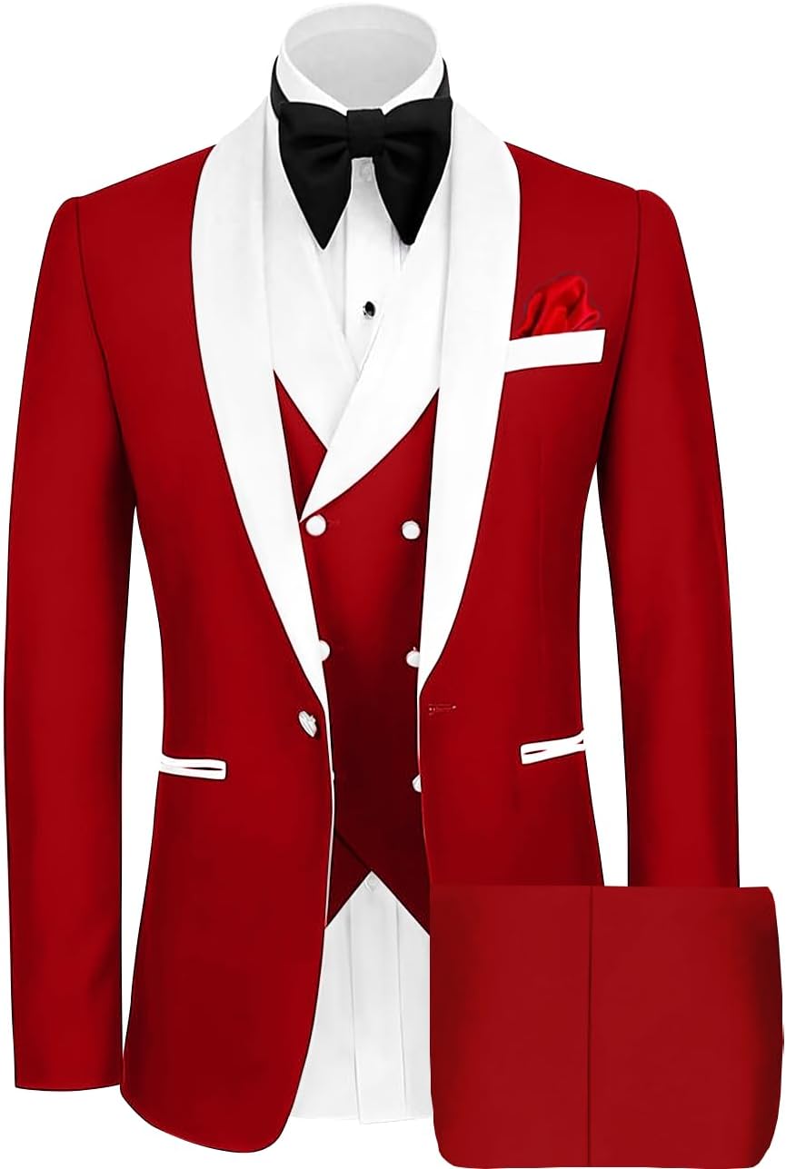 Wangyue Mens Tuxedo Suit for Men 3 Piece Suit Men Slim Fit Suits One Button Shawl Lapel Wedding Suit Tuxedos Prom Suit