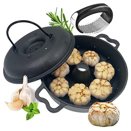 AFOOFA Large Garlic Roaster, Cast Iron Garlic Roaster for Oven Grill, Garlic Presses Cast Iron Skillets Pan for Garlic Baker, BBQ Roasted Garlic Cooker for Kitchen, Cast Iron Large Baked Potato Cooker