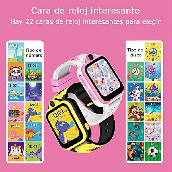 Smartwatch, Reloj Inteligente Niño Niña - Haga y Responder Llamadas, SOS Llamada de Emergencia, 2 Cámaras 18 Juegos 16 Funciones, Smartwatch Fashion para Niños Niña Compatible con Tarjetas Nano SIM 2G