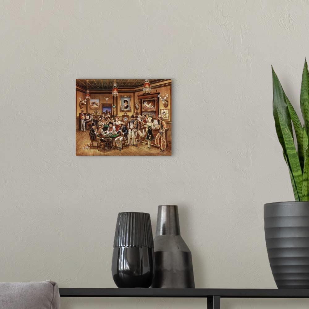 CANVAS ON DEMAND Western Saloon White Float Framed Canvas Wall Art Print by Lee Dubin, Home Decor, Design, Americana Artwork,10" x8in