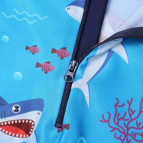 Image of HUAANIUE Toddler Boy Swimsuit Rashguard One-Piece Swimwear 0-6 Years | UPF 50+ sun protection, front zipper with chin guard, 4-way stretch quick-dry fabric, flatlock seams anti-chafing