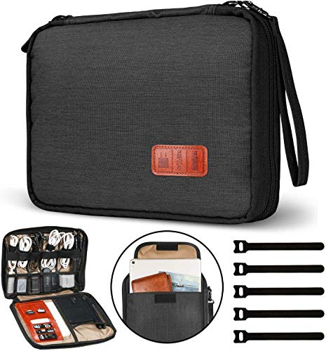 GiBot Elektronik Kabeltasche für Kabel,FlashDisk,USB,Powerbank,iPad Mini,Double Layer (Schwarz Groß)