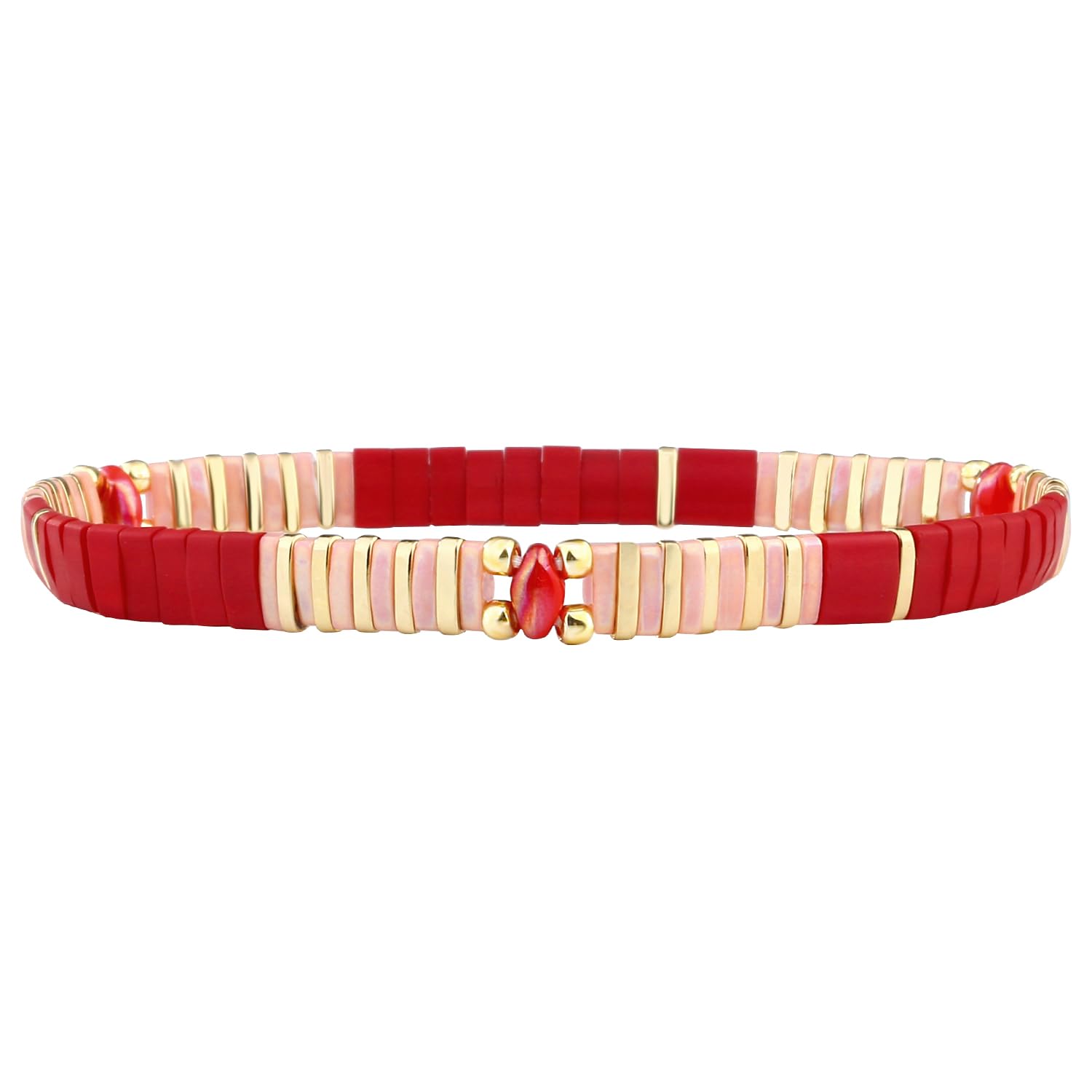 KELITCH Tila Kralen Armband Kleurrijke Rekbare Armband Miyuki Armbanden Regenboog Ketting Voor Vrouwen, Eén maat, Nylon parelsteen
