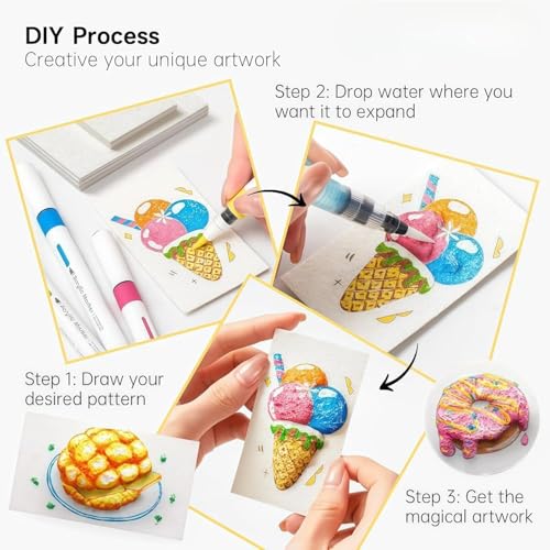 Image of BIRDWARE 3D Squeezing Drawing Canvas for kids, 3D Art Kit - Aqua Puffs Princesses & Unicorns, Mess-Free Painting Craft for Kids, DIY Colour & Inflate Activity, Travel Toys & Creative Gifts for Girls & Boys Ages 4, 5, 6, 7, 8, 9, 10 (60 Pc + 12 Sketchpen + 1 Water Brush)