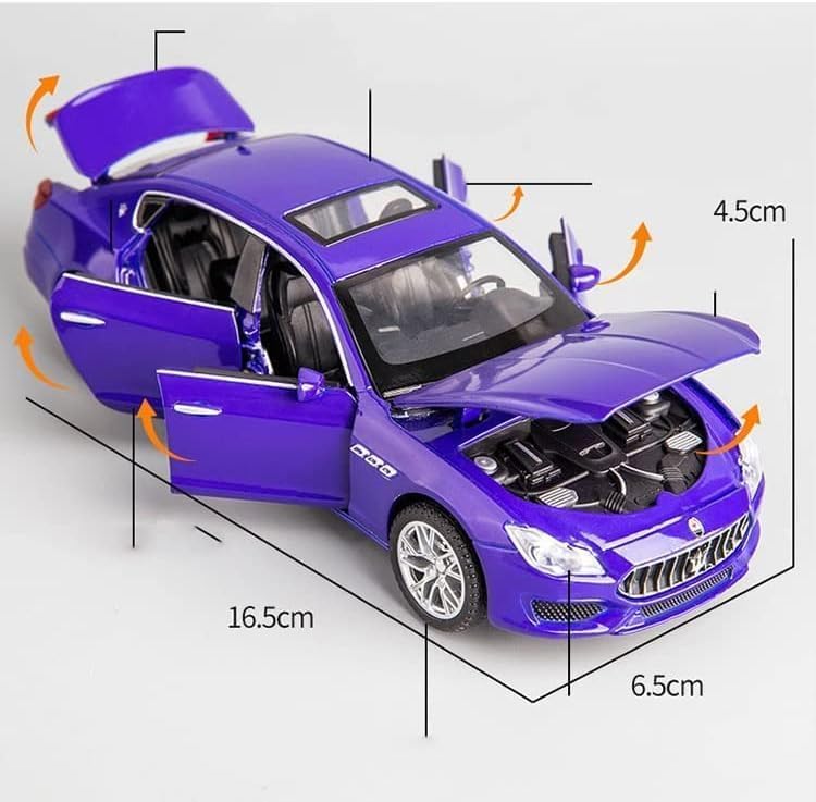 Image of 1:32 Diecast Model Alloy Maseerati Quattroportee Metal Pull Back Car with Sound Light, Openable Doors | Toy Vehicles for Kids Gift (Colors as Per Stock) (Maseerati Quattropotee)