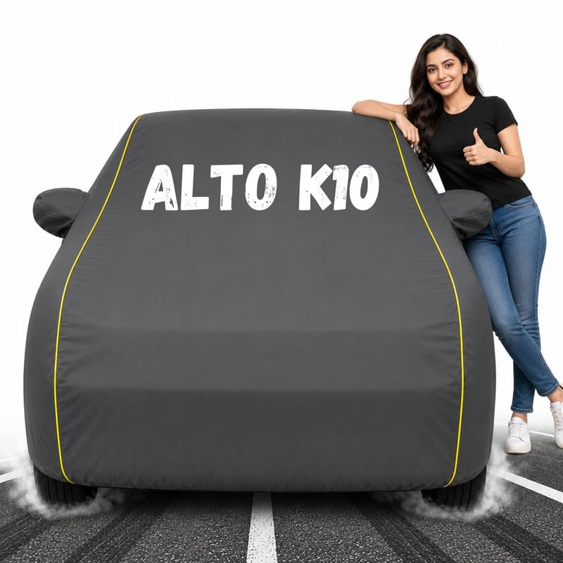Image of Custom Fit Grey 100% Waterproof Alto K10 Car Cover | Polyester Car Body Covers for Rain & Sun | UV Protection, Dustproof, Scratch Resistant, Windproof, Heat Resistant