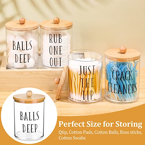 4 Pack Qtip Holder Apothecary Jars With Lids,10 Oz Clear Bathroom Organizer Storage, Containers For Cotton Ball, Cotton Swab, Cotton Round Pads And Floss, Bathroom Decor #TOP1