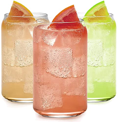 Drinking Glasses 10pc Set - Can Shaped Glass Cups, 16oz Beer Glasses, Tumbler Cup, Cocktail Glasses, Whiskey Glasses, Iced Coffee Glasses, Iced Tea Glasses Wine Cups, Goblet Cup, Great Gift