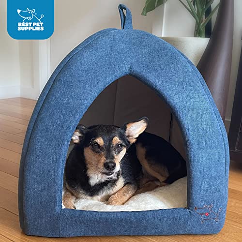 Image of Best Pet Supplies Cat Bed for Indoor Cat, Domed Tent House with Removable Pillow, Covered Cat Cave for Small Dog, Puppies and All Breeds of Cats - Navy, 16 x 16 x H:14 inch