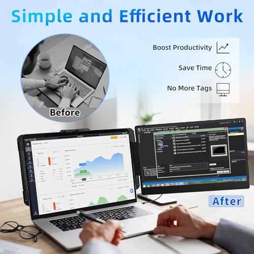 Image of Laptop Screen Extender Travel Monitor - 14 inch Dual Portable Monitor IPS FHD 1080P Travel Work Extra Screen Plug n Paly USB-C HDMI Port Compatible with Wins Mac Chrome Dex Fits 13-17 inch Laptops