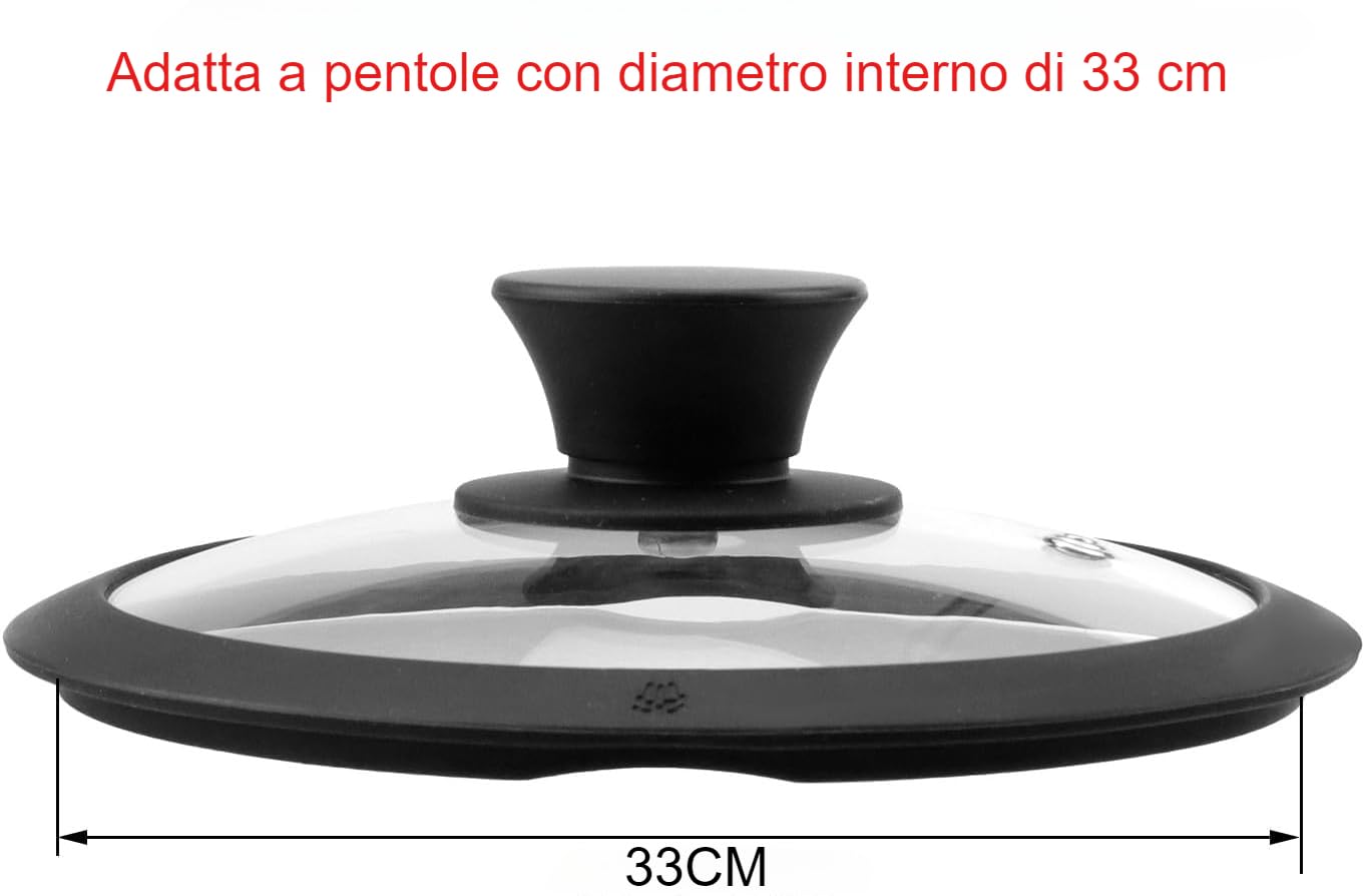 Coperchio in vetro di silicone per pentole, padelle, padelle da 33 cm, lavabile in lavastoviglie, coperchio di ricambio ventilato in silicone resistente al calore, nero