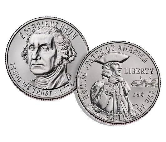 2026 P & D Revolutionary War Semiquincentennial Quarters, 25¢, Clad, Philadelphia and Denver, 2-Coin Set from US Mint Rolls