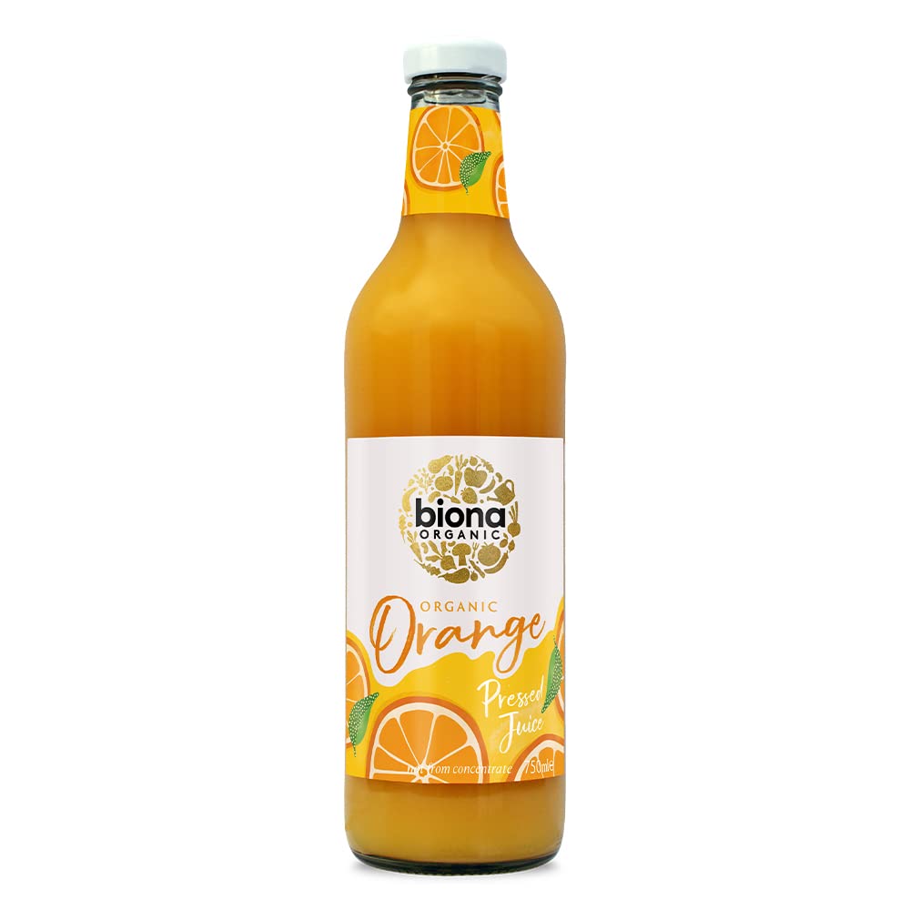 Biona Organic Orange Juice 750ml, Pack of 6 - Immediately Pressed After Harvest - Recyclable Glass Bottle - Not From Concentrate - No Added Sugar - Vegan