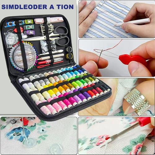 Image of JUNING Sewing Kit with Black Case Portable Sewing Supplies for for Mom Grandma Women Men Teen Girls Boys Adults Beginner, Home Travel, Emergency, 42 Threads, Scissors, Needles, Measuring Tape and More