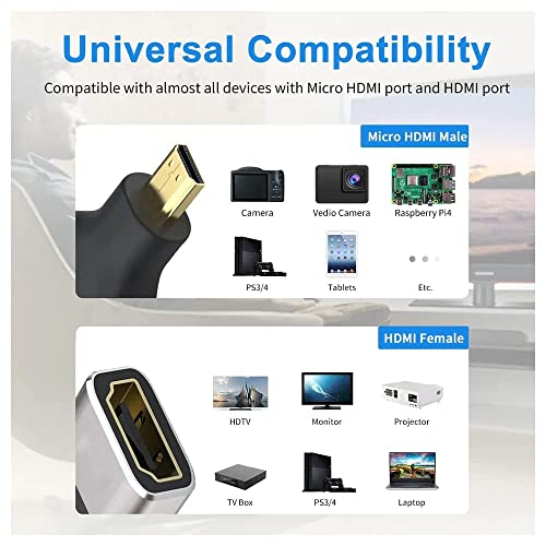 Image of Etzin 8k Micro HDMI to HDMI Adapter, Standard Micro HDMI Adapter 2.1 Version, Micro HDMI Male to HDMI Female Extension Adapter for Camera, Laptop, Ultra HD, 3D (EPL-952H)