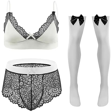 FEOYA Men's Sissy Lace Lingerie Set Cover