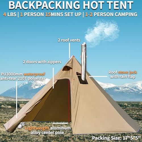 Carpa tipi portátil para camping invierno 1-4 personas miniatura 2