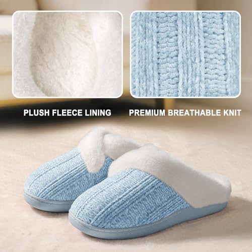 Image of Slippers for Women Fuzzy House Slip on Indoor Outdoor Bedroom Home Shoes | Furry Fleece Lined Ladies Comfy Memory Foam Female Anti-Skid Rubber Hard Sole