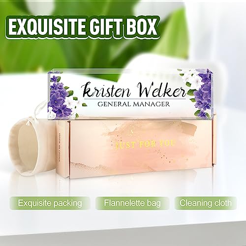 Image of Custom Name Plate for Desk, Desk Name Plate Personalized, Office Decor for Women, Acrylic Desktop Accessories, Office Appreciation Gifts for Boss Social Workers Nurse Teacher Employee(Purple Flowers)