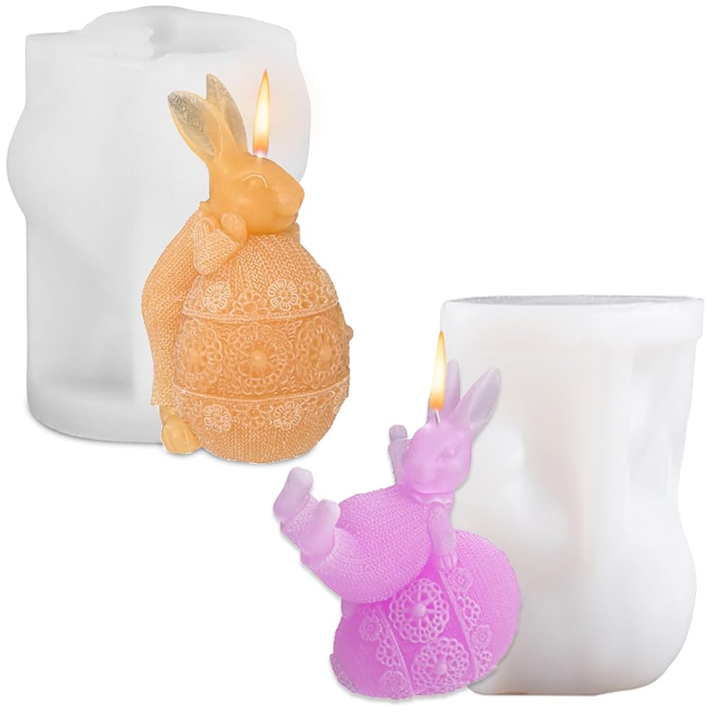 ZPSOSPZ Silicone Bunny Rabbit Moulds, 2PCS Food Grade Non-Stick Baking Mould for Cake Chocolate Jelly Ice Cream,Rabbit Mould for Candle Making and Resin Crafts,Gift for Baking Lovers Women