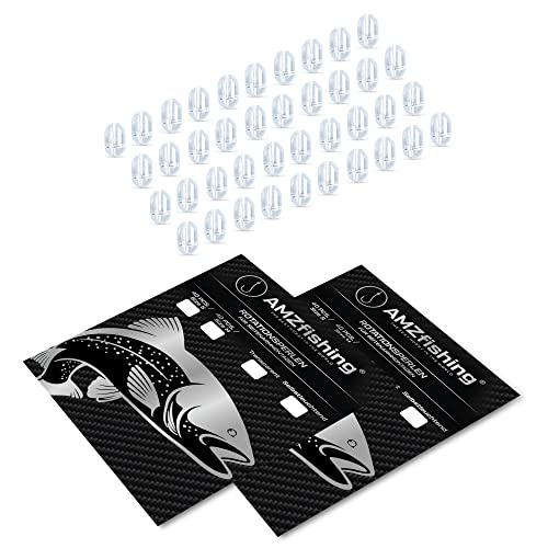 AMZfishing® 40 perlas rotativas transparentes o fluorescentes, perlas de 2 vías, compartimento para pesca de setas (40 unidades, tamaño M)