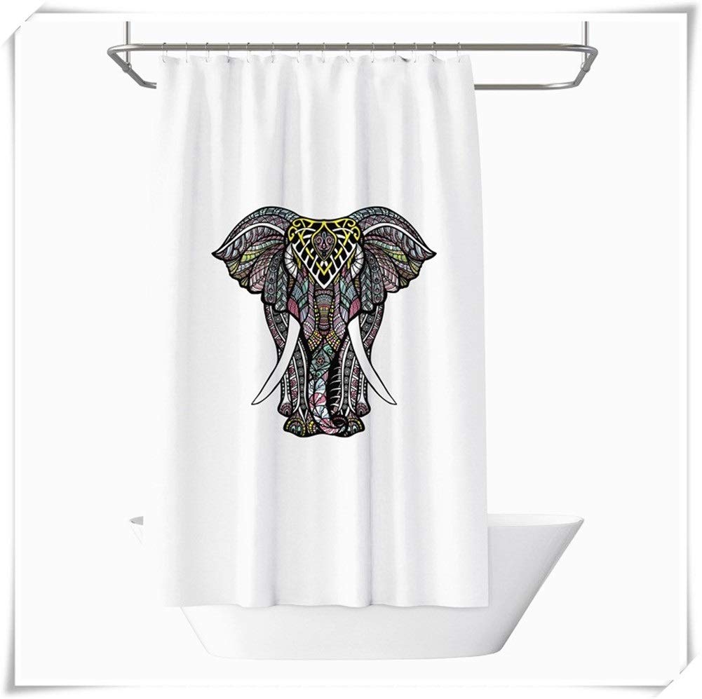 NZN Cortina de Ducha Hippie Étnico Vintage Mandala Elefante Cortinas de Baño Impresión Digital en 3D Anti-Molde Impermeable Cortina Ducha de Poliéster con 12 Ganchos (Color : White, Size : 47"x72")