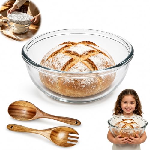 ehtagel 6.3 Quart Large Glass Mixing Bowl with Covers&Serving Utensils