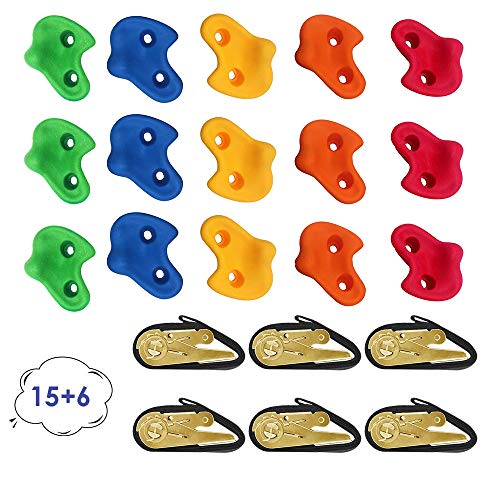 EGL YXBOOM 15 Rock Climbing Holds for Kids and Adult with 6 Ratchet