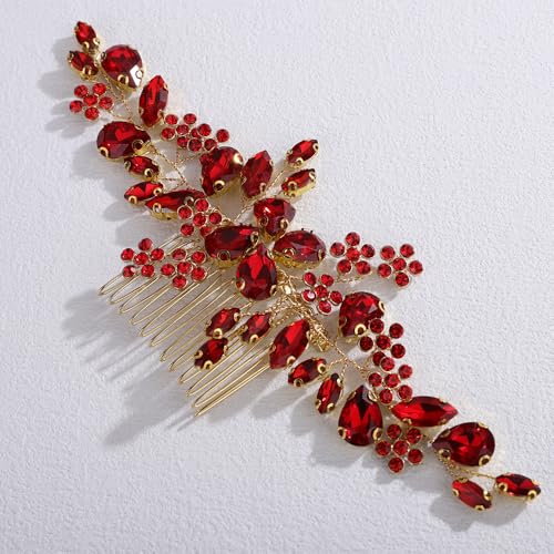 Peine para cabello con pedrería floral rojo 15 cm miniatura 3