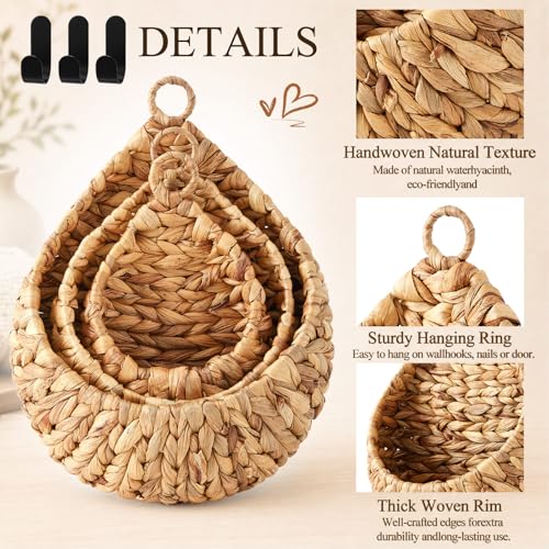 Image of Honeydak 3 Hanging Baskets, Water Hyacinth, Teardrop, Jute