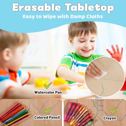 Image of FUNLIO Kids Table and 4 Chairs Set, Height Adjustable Toddler Table and Chair Set for Ages 3-8, Easy to Wipe Arts & Crafts Table, for Classrooms /Daycares /Homes, CPC & CE Approved (5-Piece Set) - Black