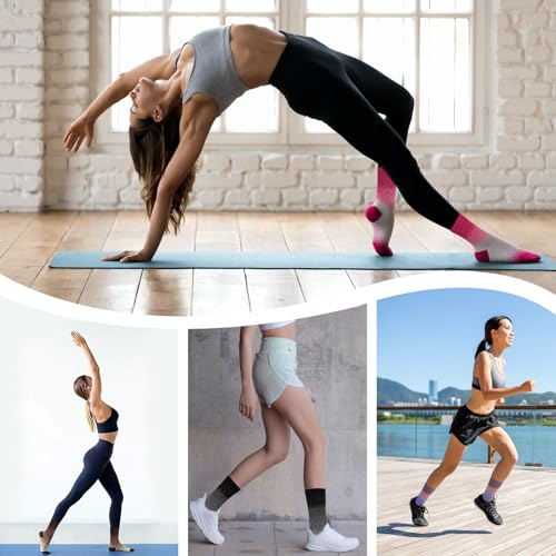 Image of Pilates Grip Yoga Socks with Grips for Women, Colorful Non Slip Crew Athletic Socks for Barre, Dance, Fitness, Home Workouts - Anti-Slip Design.(red