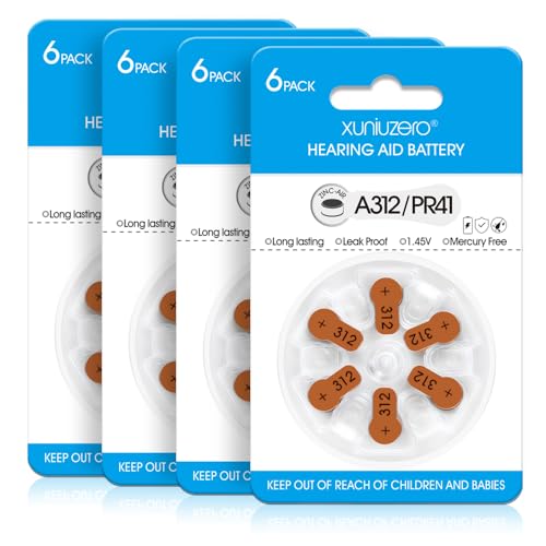 XUNIUZERO Hearing Aid Batteries Size 312 Mercury Free (24 Count),