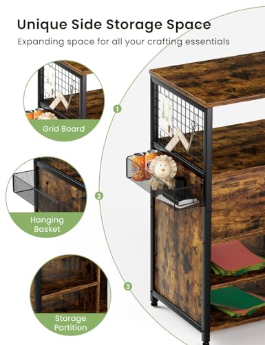 ircpen organization and storage compatible with cricut machines cabinet with 25 vinyl roll amp drawer holder table desk workstation for craft room home rustic brown