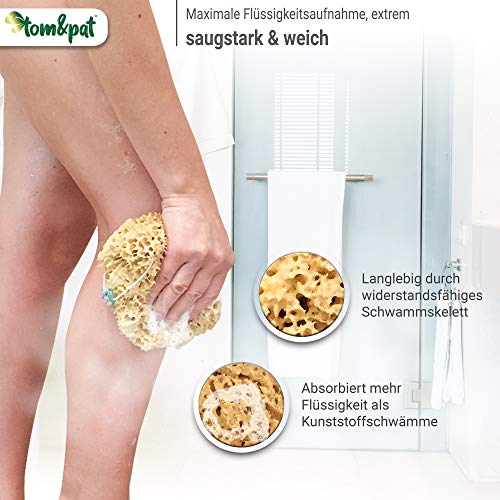 tom&pat® Natuurspons met koord en glazen hanger, ongebleekte bad spons uit de Middellandse Zee, natuurlijke douche spons… - Image 4