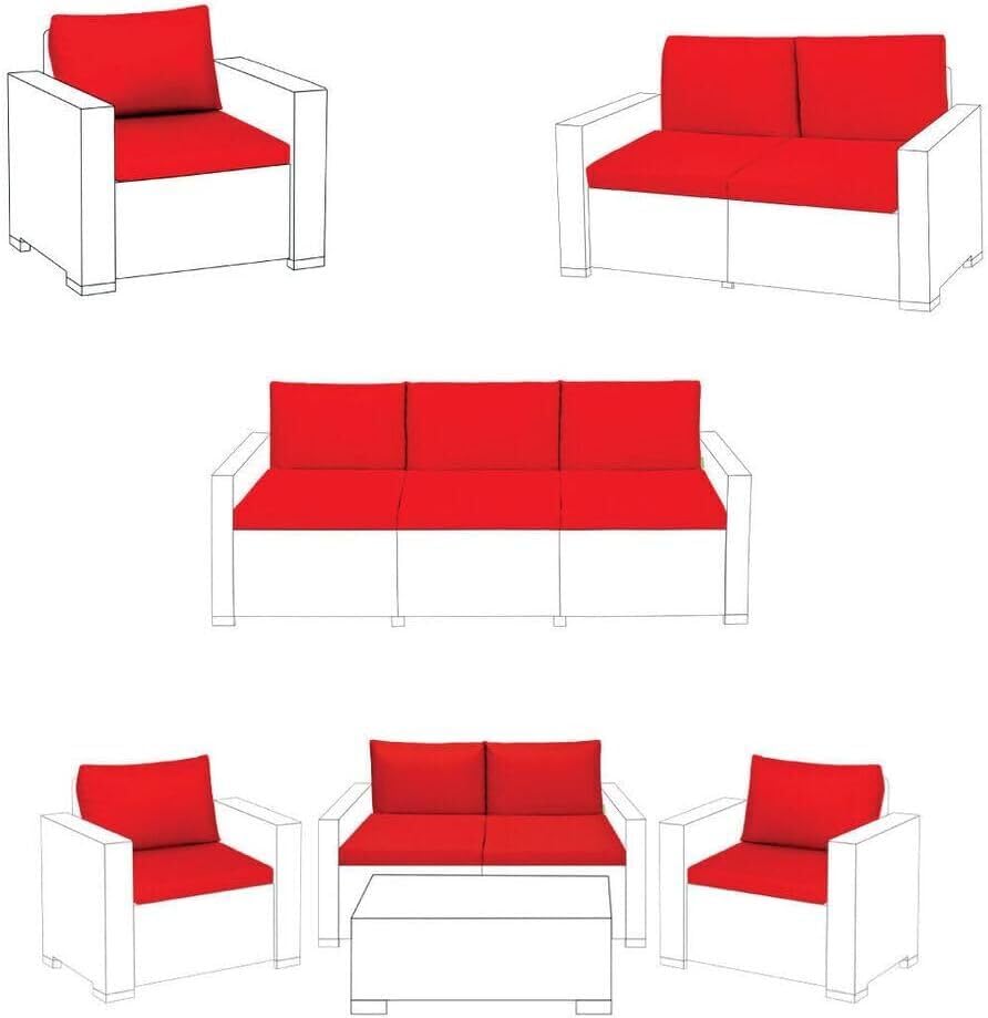 KD HOME EVERYTHING YOU NEED Outdoor Keter Allibert California Ratten Chair Cushion | Garden Furniture Sofa Armchair Pads | Lightweight and Durable, Made in England (Red, 2 Seater Sofa - 4 Pcs)