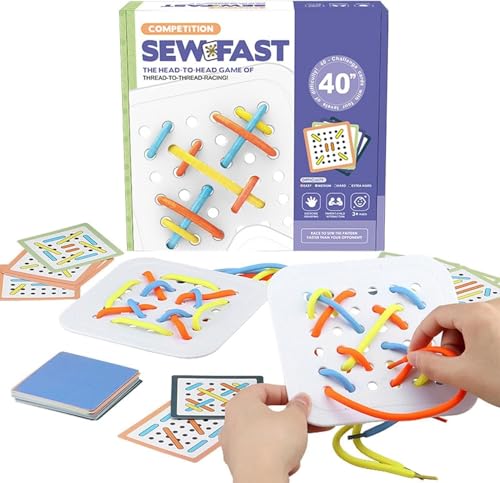 Image of Sew Fast Speed Threading Game for Kids, Lacing Board Game with Pattern Cards | Educational Toy for Hand-Eye Coordination, Motor Skills & Brain Development | Family Puzzle Challenge Game