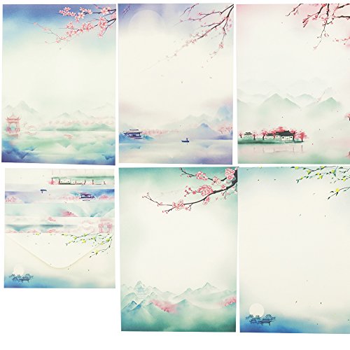 QingLanJian Retro Vintage Flower Design Writing Paper and Envelopes Stationary Set-5 Colors Patterns-40 Sheets Letter Writing paper + 20pcs Evelopes Sets-Pattern 1