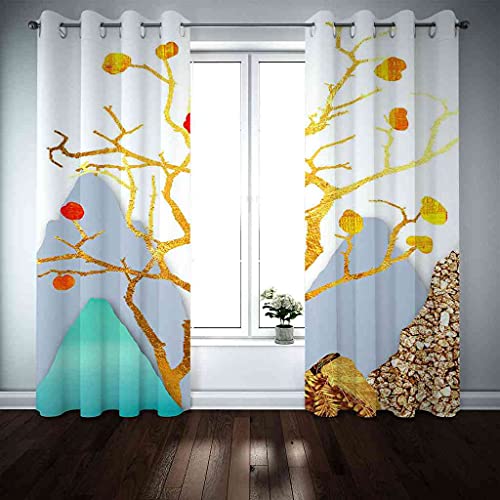 Rideaux à oeillets haut de gamme arbre d'or abstrait 3D salon chic isolant thermique